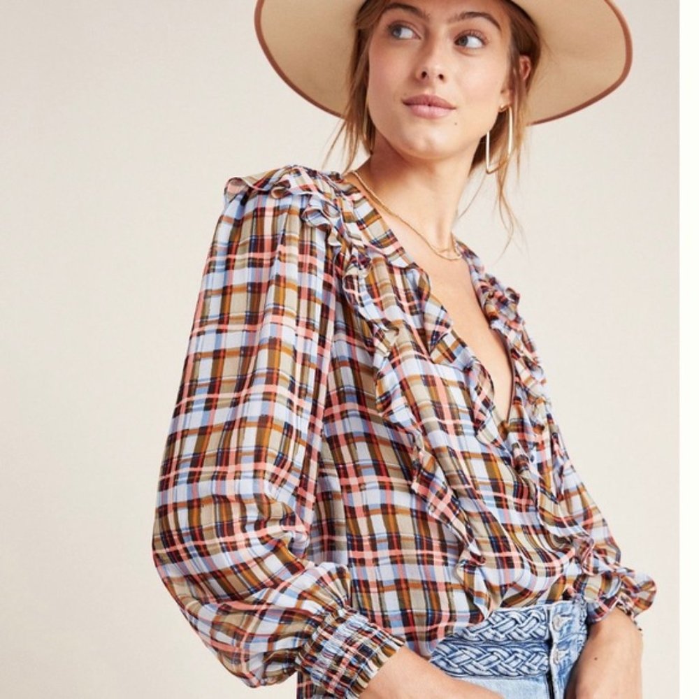 Ruffle Plaid  Blouse from Maeve by Anthropologie